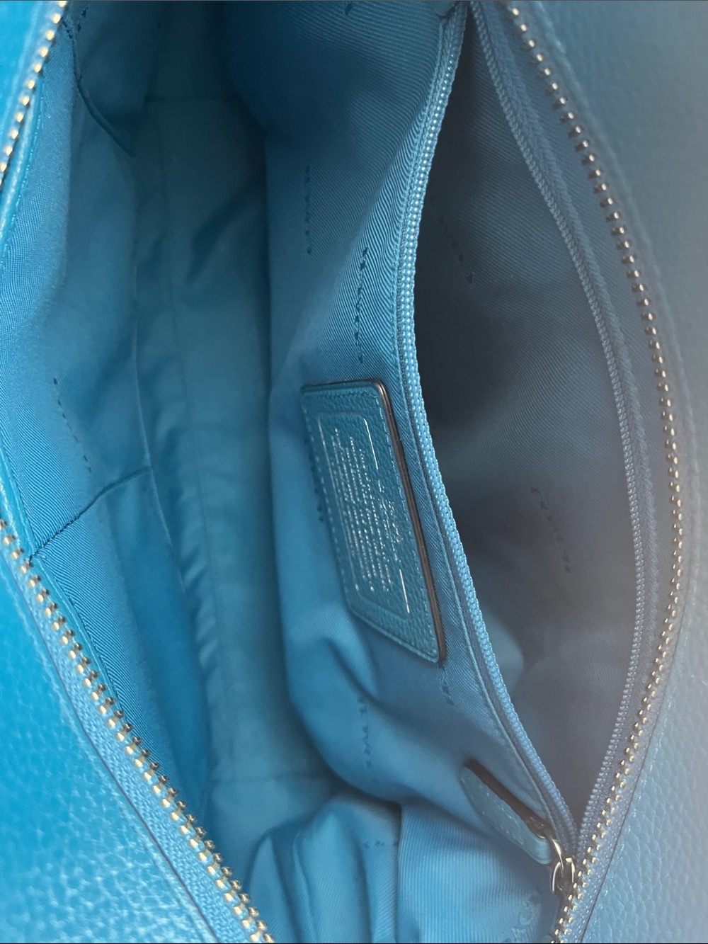 Coach Teal Blue Pebbled Leather Tote - Picture 4 of 6